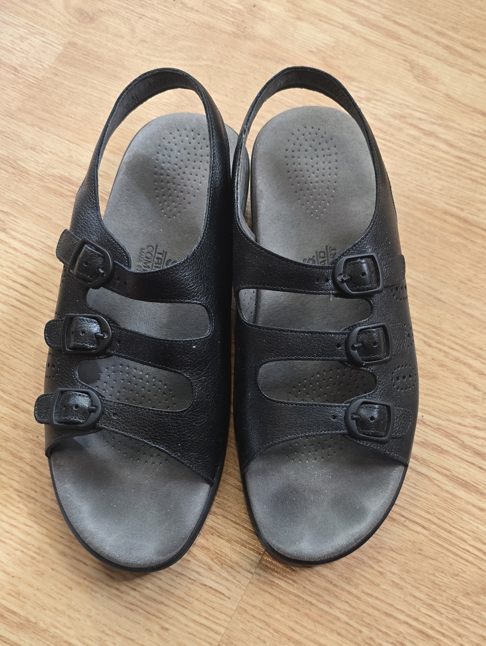 SAS Black Triple-Buckle Slingback Sandals
